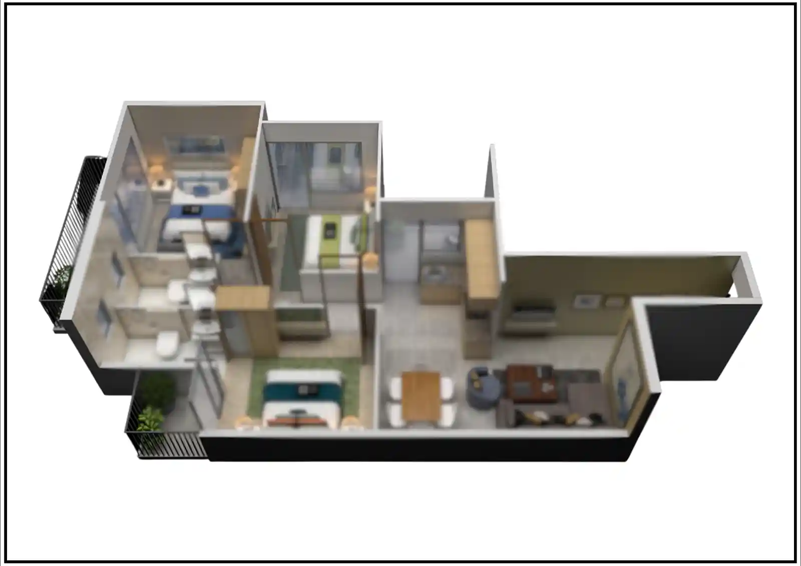 3 BHK-TYPE 1-3d-